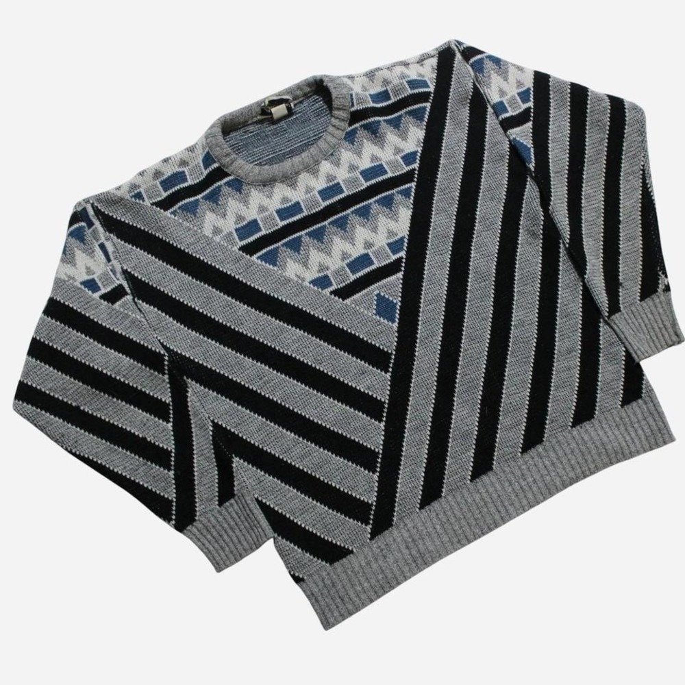 Men Vintage 90s Geometric Abstract Pattern Grandpa Acrylic Knit Sweater